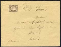 France 1877 cover to Berne bearing 1872 30c brown, stamps on 