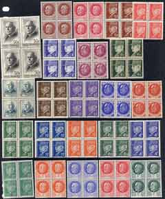 France 1941-42 Marshal PÃ©tain sets complete in unmounted mint blocks of 4, 23 blocks SG 709-25b, 740/1 & 745/6, stamps on 