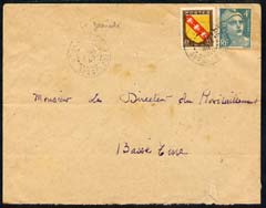 France 1949 used in Guadeloupe; cover bearing 1946 Arms 50c & 1947 4f tied by & alongside LA DESIRARE/GUADELOUPE cdss, addressed to Mousieur de Directeur du Parilaillemen..., stamps on 