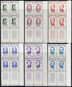 France 1956 Famous Men (Portraits) set of 6 superb unmounted mint blocks of 4 SG 1307-12, stamps on 