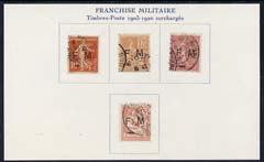 France 1903 Military stamps (FM opt forgeries) by Francois Fournier on piece from special album (4), stamps on , stamps on  stamps on france 1903 military stamps (fm opt forgeries) by francois fournier on piece from special album (4)