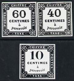 France 1859 Postage Due - Photographic prints from Sperati's own negatives of 10c, 40c & 60c enlarged twice linear all with special h/stamp on back, stamps on , stamps on  stamps on forgeries, stamps on  stamps on forger, stamps on  stamps on forgery, stamps on  stamps on sperati