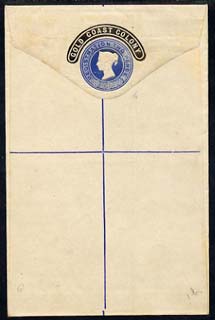 Gold Coast 1888 2d blue reg envelope (Great Britain size G with semi-circular tablet opt) unused and fine, stamps on , stamps on  stamps on gold coast 1888 2d blue reg envelope (great britain size g with semi-circular tablet opt) unused and fine