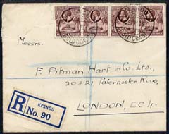 Gold Coast 1930 reg cover to London bearing KG5 1dx4 tied KPANDU, cover roughly opened, one stamp being torn, stamps on , stamps on  stamps on , stamps on  stamps on  kg5 , stamps on  stamps on 