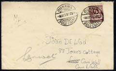 Gold Coast 1936 cover to Cornwall franked KG5 1d with 2 fine strikes of DUNKWA type 16a, stamps on , stamps on  kg5 , stamps on 