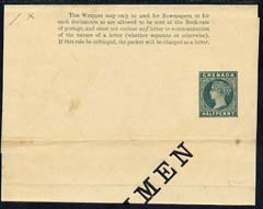 Grenada 1900c QV 1/2d green postal stationery wrapper unused & overprinted SPECIMEN slightly soiled, stamps on , stamps on  qv , stamps on 