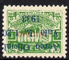 Honduras 1933 Official Surcharged 1L20 on 1p green fine mounted mint single with opt inverted, SG O388, stamps on , stamps on  stamps on honduras 1933 official surcharged 1l20 on 1p green fine mounted mint single with opt inverted, stamps on  stamps on  sg o388