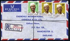 Sierra Leone 1975 registered commercial air mail cover to UK with YOYEMA reg label altered in m/s to YENGEMA, stamps on , stamps on  stamps on sierra leone 1975 registered commercial air mail cover to uk with yoyema reg label altered in m/s to yengema