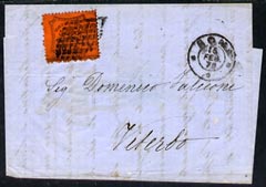 Italy - Papal States 1870 neat entire letter to Viterbo bearing 10c orange tied by lozenge of dots with Rome cds alongside, Viterbo b/stamp, stamps on , stamps on  stamps on italy - papal states 1870 neat entire letter to viterbo bearing 10c orange tied by lozenge of dots with rome cds alongside, stamps on  stamps on  viterbo b/stamp