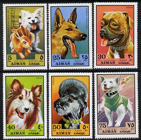 Ajman 1971 Dogs set of 6 unmounted mint (Mi 1203-08), stamps on animals    dogs    poodle, stamps on  gsd , stamps on boxer    space-dog   collie