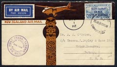 New Zealand 1934 First Trans-Tasman Airmail cover to NSW bearing 7d trans-Tasman stamp & special cachet, stamps on , stamps on  stamps on new zealand 1934 first trans-tasman airmail cover to nsw bearing 7d trans-tasman stamp & special cachet