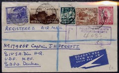 South Africa 1942 Air mail 1d red p/stat cover registered to Durban bearing addl 1/2d, 3d, 4d & 1s vals, stamps on 