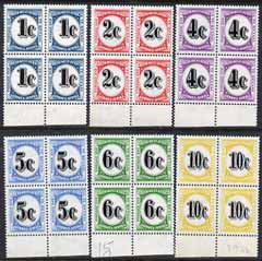 South West Africa 1961 Postage Dues complete set of 6 in unmounted mint blocks of 4, SG D57-62 cat 0, stamps on 