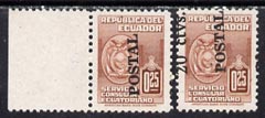 Ecuador 1949 Consular Stamp 20c on 25c optd for postal use unmounted mint singles with opt misplaced- one with 20 ctvs at top, the other with Postal only, SG909, stamps on 