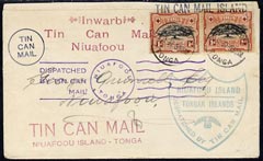 Tonga 1937 Tin Can Mail cover bearing 1d Ovava Tree x 2 with various cachets back & front, most attractive, stamps on , stamps on  stamps on tonga 1937 tin can mail cover bearing 1d ovava tree x 2 with various cachets back & front, stamps on  stamps on  most attractive