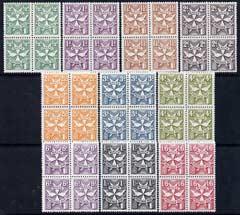 Malta 1967 Postage Dues comb perf set of 10 complete unmounted mint blocks of 4, SG D32-41, stamps on 