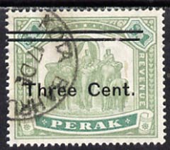 Malaya - Perak 1900 3c on $1 very fine cds used with D4shortened bar at rightD5 SG86 cat A3140 as normal, stamps on , stamps on  stamps on malaya - perak 1900 3c on $1 very fine cds used with \d4shortened bar at right\d5 sg86 cat \a3140 as normal