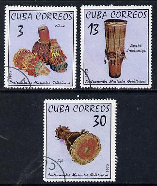Cuba 1972 Folklore (Musical Instruments) cto set of 3, SG 1973-75*, stamps on folklore   music, stamps on musical instruments