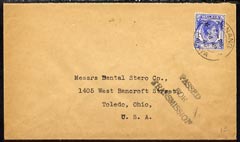 Malaya - Penang 1940 cover to USA bearing Straits 12c blue tied double ring Penang cds with Passed/ for/ Transmission h/stamp in black, stamps on , stamps on  stamps on malaya - penang 1940 cover to usa bearing straits 12c blue tied double ring penang cds with passed/ for/ transmission h/stamp in black