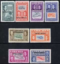 Liberia 1952 Pictorial set of 8 optd SPECIMEN unmounted mint, SG 715-22, stamps on 