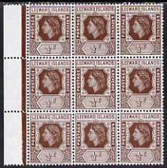 Leeward Islands 1954 QEII Key plate 1/2c marginal block of 9 incl 'L' flaw on R6/3 unmounted mint, SG126, stamps on , stamps on  stamps on leeward islands 1954 qeii key plate 1/2c marginal block of 9 incl 'l' flaw on r6/3 unmounted mint, stamps on  stamps on  sg126
