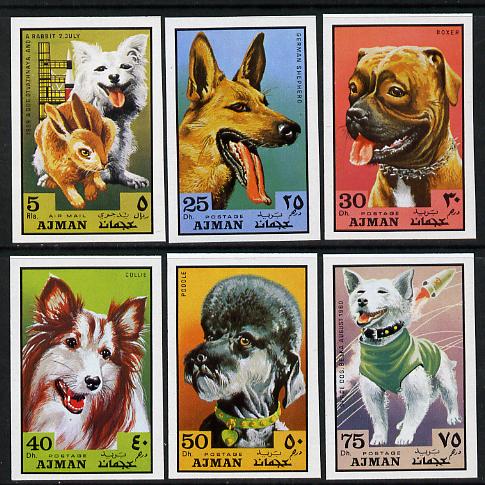 Ajman 1971 Dogs imperf set of 6 (Mi 1203-08B) unmounted mint, stamps on animals    dogs    poodle, stamps on  gsd , stamps on boxer    space-dog   collie 