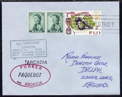 Fiji used in Perth (Western Australia) 1968 Paquebot cover to England carried on SS Arcadia with various paquebot and ships cachets, stamps on , stamps on  stamps on paquebot