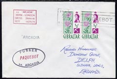 Gibraltar used in Perth 1968 Paquebot cover to England carried on SS Arcadia with various paquebot and ships cachets, stamps on , stamps on  stamps on paquebot
