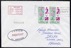 Gibraltar used in Perth 1968 Paquebot cover to England carried on SS Arcadia with various paquebot and ships cachets, stamps on , stamps on  stamps on paquebot