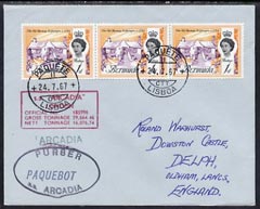 Bermuda used in Lisbon (Portugal) 1967 Paquebot cover to England carried on SS Arcadia with various paquebot and ships cachets