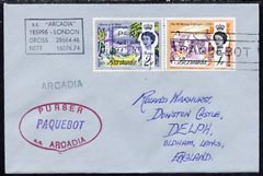 Bermuda used in Perth 1968 Paquebot cover to England carried on SS Arcadia with various paquebot and ships cachets, stamps on paquebot