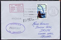 Australian Antarctic Territory used in Senegal 1968 Paquebot cover to England carried on SS Arcadia with various paquebot and ships cachets, stamps on , stamps on  stamps on paquebot