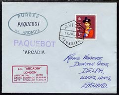Fiji used in Tenerife 1967 Paquebot cover to England carried on SS Arcadia with various paquebot and ships cachets, stamps on , stamps on  stamps on paquebot