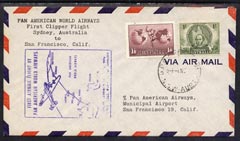 Australia 1947 First Clipper Flight cover (illustrated with Map cachet) from Sydney to san francisco, stamps on , stamps on  stamps on australia 1947 first clipper flight cover (illustrated with map cachet) from sydney to san francisco