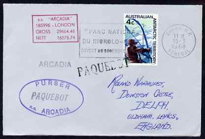 South Africa used in Kobe (Japan) 1968 Paquebot cover to England carried on SS Arcadia with various paquebot and ships cachets, stamps on , stamps on  stamps on paquebot