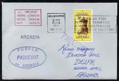 South Africa used in Melbourne (Victoria) 1968 Paquebot cover to England carried on SS Arcadia with various paquebot and ships cachets, stamps on , stamps on  stamps on paquebot