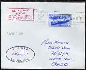 India used in Perth (Western Australia) 1968 Paquebot cover to England carried on SS Arcadia with various paquebot and ships cachets, stamps on , stamps on  stamps on paquebot