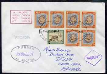 Niue used in Sydney (New South Wales) 1968 Paquebot cover to England carried on SS Arcadia with various paquebot and ships cachets, stamps on paquebot