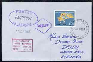 Portugal used in Sydney (New South Wales) 1968 Paquebot cover to England carried on SS Arcadia with various paquebot and ships cachets, stamps on , stamps on  stamps on paquebot