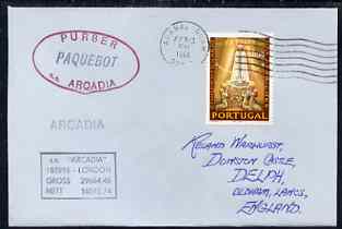 Portugal used in Agana (Guam) 1968 Paquebot cover to England carried on SS Arcadia with various paquebot and ships cachets, stamps on paquebot
