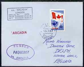 Canada used in Funchal (Portugal) 1967 Paquebot cover to England carried on SS Arcadia with various paquebot and ships cachets, stamps on paquebot