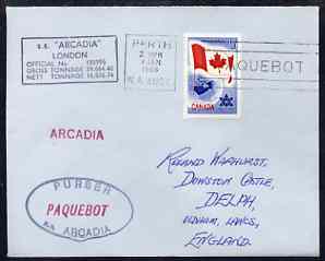 Canada used in Perth (Western Australia) 1968 Paquebot cover to England carried on SS Arcadia with various paquebot and ships cachets, stamps on , stamps on  stamps on paquebot