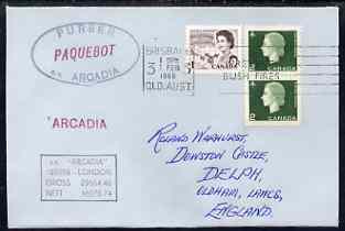 Canada used in Brisbane (Queensland) 1968 Paquebot cover to England carried on SS Arcadia with various paquebot and ships cachets, stamps on , stamps on  stamps on paquebot