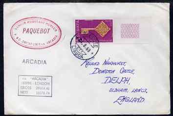 France used in Lisbon (Portugal) 1968 Paquebot cover to England carried on SS Arcadia with various paquebot and ships cachets, stamps on , stamps on  stamps on paquebot