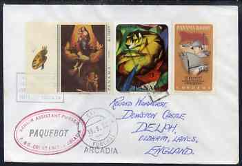 Panama used in Funchal (Portugal) 1968 Paquebot cover to England carried on SS Arcadia with various paquebot and ships cachets, stamps on paquebot