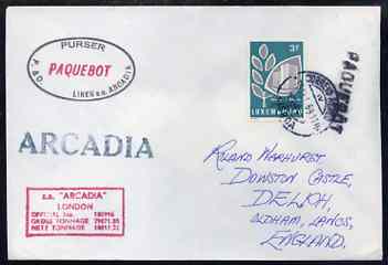 Luxembourg used in Lisbon (Portugal) 1968 Paquebot cover to England carried on SS Arcadia with various paquebot and ships cachets, stamps on , stamps on  stamps on paquebot