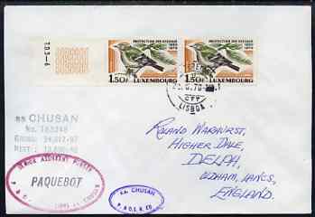 Luxembourg used in Lisbon (Portugal) 1970 Paquebot cover to England carried on SS Chusan with various paquebot and ships cachets, stamps on paquebot