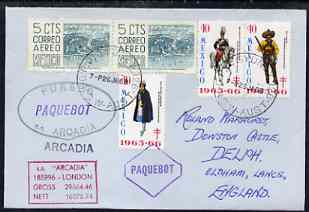 Mexico used in Sydney (New South Wales) 1968 Paquebot cover to England carried on SS Arcadia with various paquebot and ships cachets, stamps on paquebot