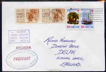 Mexico used in Balboa (Canal Zone) 1968 Paquebot cover to England carried on SS Arcadia with various paquebot and ships cachets, stamps on paquebot