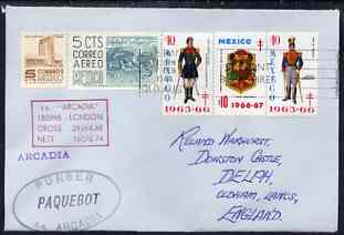Mexico used in Brisbane (Queensland) 1968 Paquebot cover to England carried on SS Arcadia with various paquebot and ships cachets, stamps on paquebot